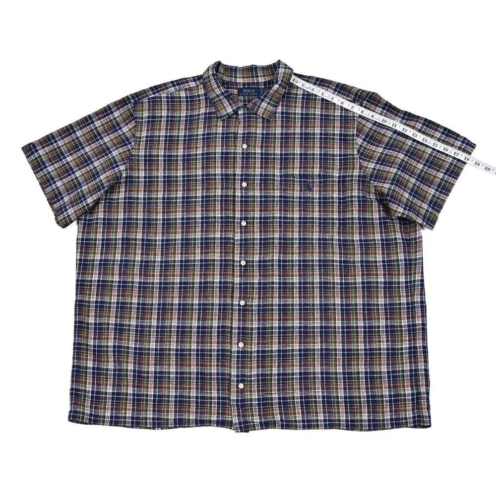 Polo Ralph Lauren Men's 2XB Multi Plaid Linen‎ Cotton Button Down Shirt S/S Pony